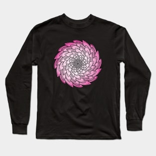 Pink Colored Floral Spiral Mandala Line Art Long Sleeve T-Shirt